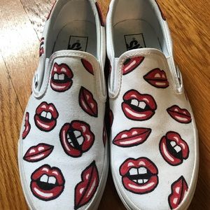 CUSTOM lip designed Van’s slip on sneakers